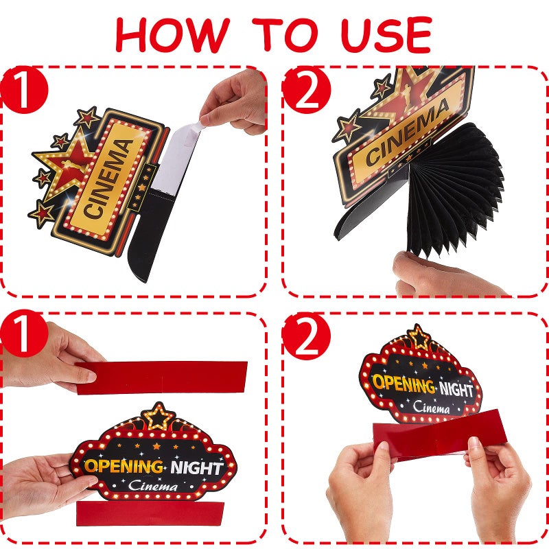 Chinco 12 Pieces Movie Night Party Decorations Supplies Movie Theater Honeycomb Centerpiece 3D Microphone Ticket Star Video Paper Centerpiece Sign Table Decoration for Theater Birthday Party Favors - Image 4