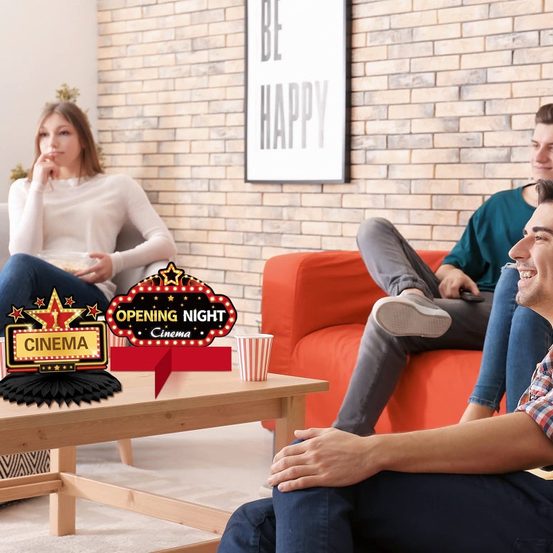 Chinco 12 Pieces Movie Night Party Decorations Supplies Movie Theater Honeycomb Centerpiece 3D Microphone Ticket Star Video Paper Centerpiece Sign Table Decoration for Theater Birthday Party Favors - Image 5