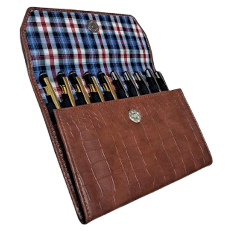 essart Faux Leather 10-Slots Zipper Pen Case – Stylish & Durable Storage for Pens Storage Case, Pen Pouch Colour Croco Tan - Image 5