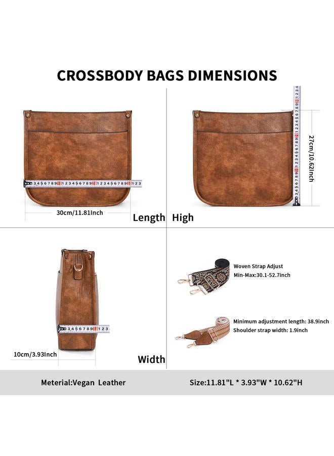 HKCLUF Crossbody Bags for Women Designer Leather Hobo Handbags With 2 Adjustable Leopard Guitar Strap Shoulder Bucket Bags, A1-brown - Image 4