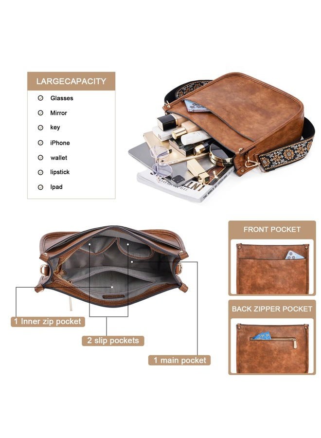 HKCLUF Crossbody Bags for Women Designer Leather Hobo Handbags With 2 Adjustable Leopard Guitar Strap Shoulder Bucket Bags, A1-brown - Image 5