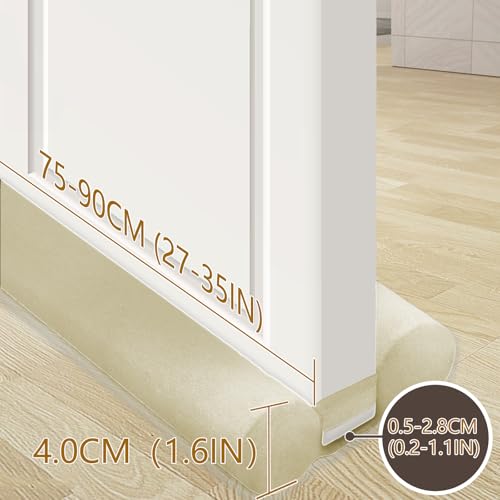 JUJIBL Under Door Draft Stopper 32 inch Draft Blocker for Bottom of Door 27-35 inch Seal Insulator Noise Stopper Weather Stripping Breeze Blocker (Beige, 35" (Up to 1.1" Gaps) - Image 2