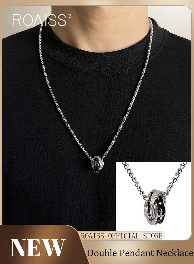 رويس قلادة رنين مزدوجة من التيتانيوم للرجال ، وسلسلة رقبة فريدة من نوعها ، وسلسلة رقبة في الشارع ، ومتسابق فاخر للسادة بالأبيض والأسود - Image 1