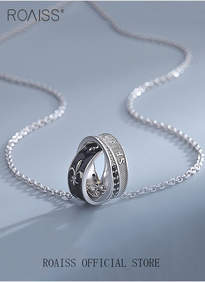roaiss Titanium Steel Black & White Double Ring Necklace For Men, Unique Design Streetwear Neck Chain, High-end Luxury Pendant For Gentlemen  - Image 2