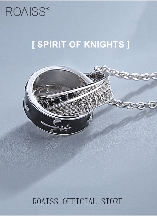 roaiss Titanium Steel Black & White Double Ring Necklace For Men, Unique Design Streetwear Neck Chain, High-end Luxury Pendant For Gentlemen  - Image 3