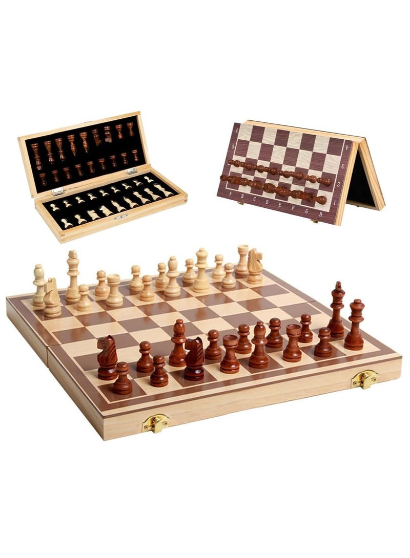 Rubik Wooden Chess Board Set Games, Magnetic Handmade Travel Chess Piece with Portable/Foldable Storage Board, Educational Toys for Kids/Children/Adults (39x39x2.5cm, Brown) - Image 1