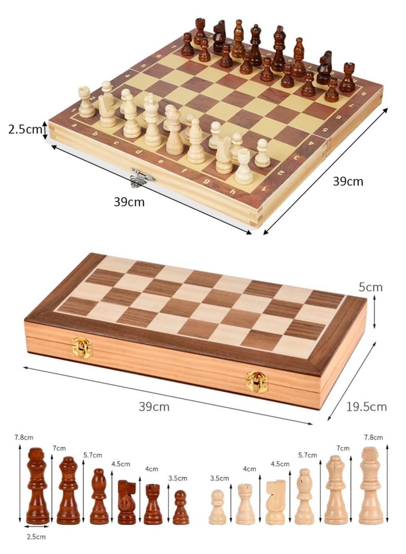 Rubik Wooden Chess Board Set Games, Magnetic Handmade Travel Chess Piece with Portable/Foldable Storage Board, Educational Toys for Kids/Children/Adults (39x39x2.5cm, Brown) - Image 2
