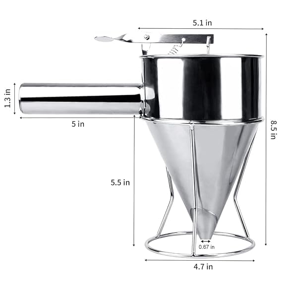 SLINCE SLINCE Pancake Batter Dispenser Stainless Steel with Stand Funnel Cake Batter Dispenser Large Hole  - Image 3