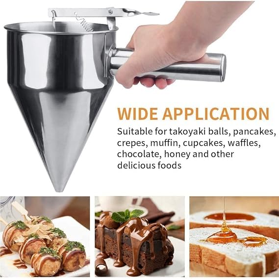 SLINCE SLINCE Pancake Batter Dispenser Stainless Steel with Stand Funnel Cake Batter Dispenser Large Hole  - Image 5