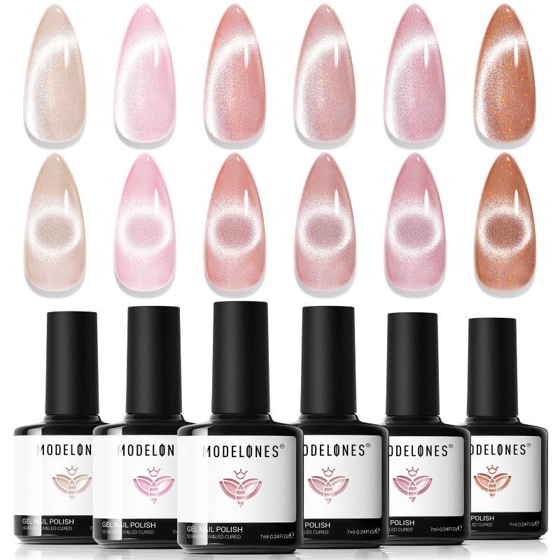 modelones Cat Eye Gel Nail Polish, 6 Colors Nude Gel Polish Pink Glitter Brown with Magnet Sparkle Galaxy Series Nail Polish Kit Soak Off Led Nail Art Manicure Salon DIY Gifts - Image 1