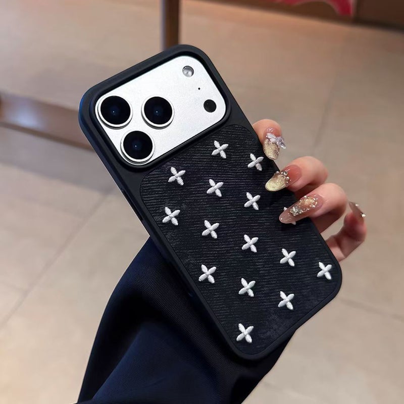 Embroidered Star Phone Case with Shockproof Acrylic Back and Soft Edge, Compatible with iPhone, Huawei, Xiaomi Series - Image 1