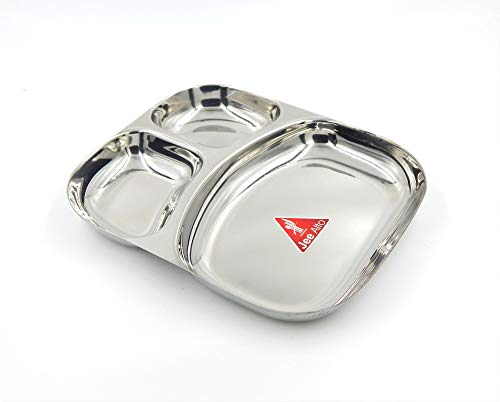 JEE ALTO 20 Gauge Heavy Duty 2 in 1 Stainless Steel Kitchen and Dining Round Deep Compartment Divided Plate/Thali/Mess Tray Set, 23.5 x 19 x 2.6 cm, Silver_Set of 4 - Image 2