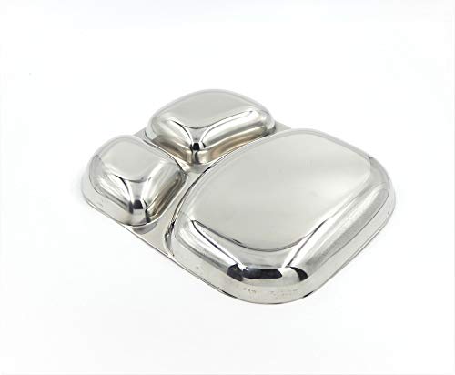 JEE ALTO 20 Gauge Heavy Duty 2 in 1 Stainless Steel Kitchen and Dining Round Deep Compartment Divided Plate/Thali/Mess Tray Set, 23.5 x 19 x 2.6 cm, Silver_Set of 4 - Image 3