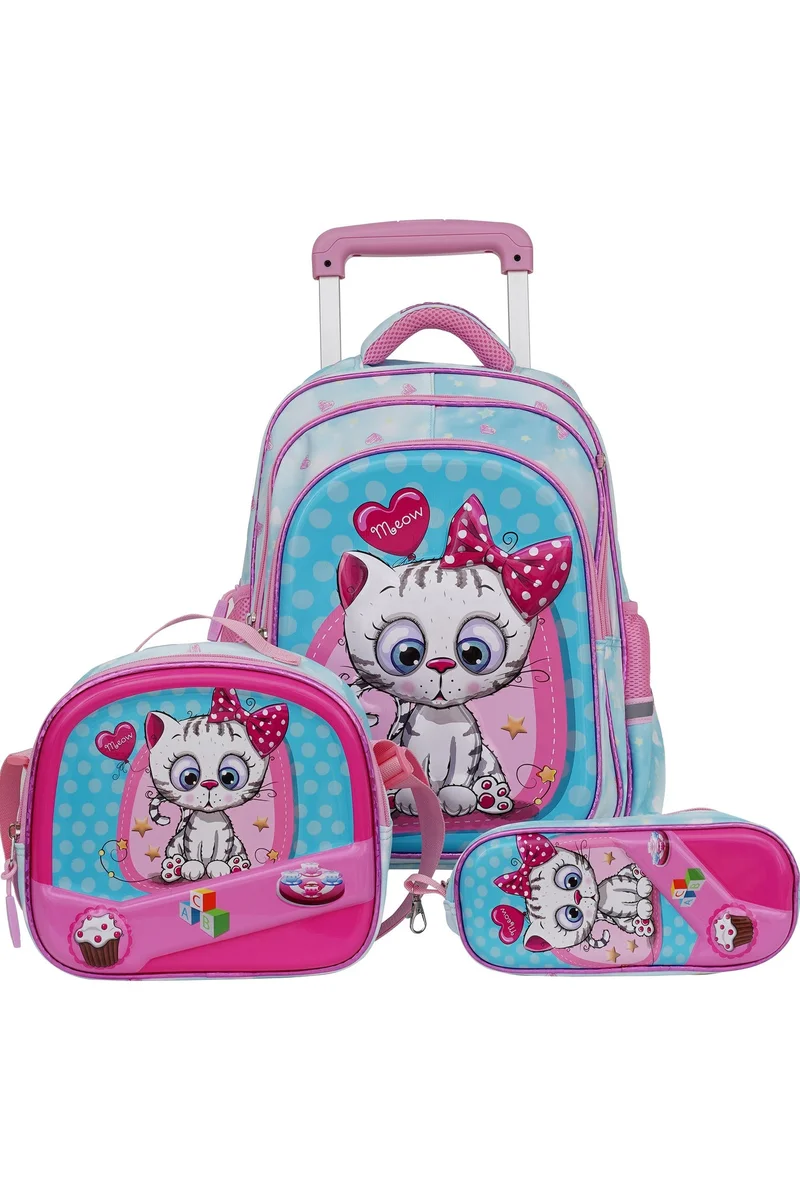 Parajohn Para John KiddyGo 3-in-1 Kids Trolley School Bag Set – 16 Inch Rolling Backpack with Lunch Bag & Pencil Case | Cartoon Design | Lightweight & Durable