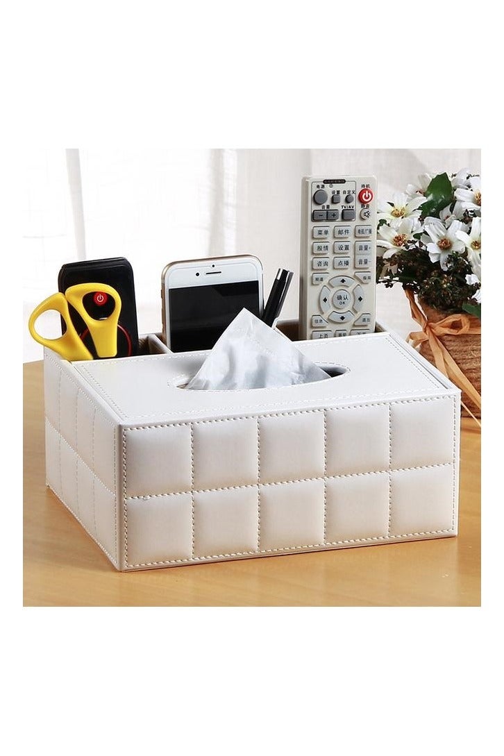 Multifunctional Tissue Box Holder Leather Material with Storage Function Can Accommodate Paper Towels Below 20 cm In Length Black 23.5x16.5x9.5 cm1 square with white sheepskin pattern