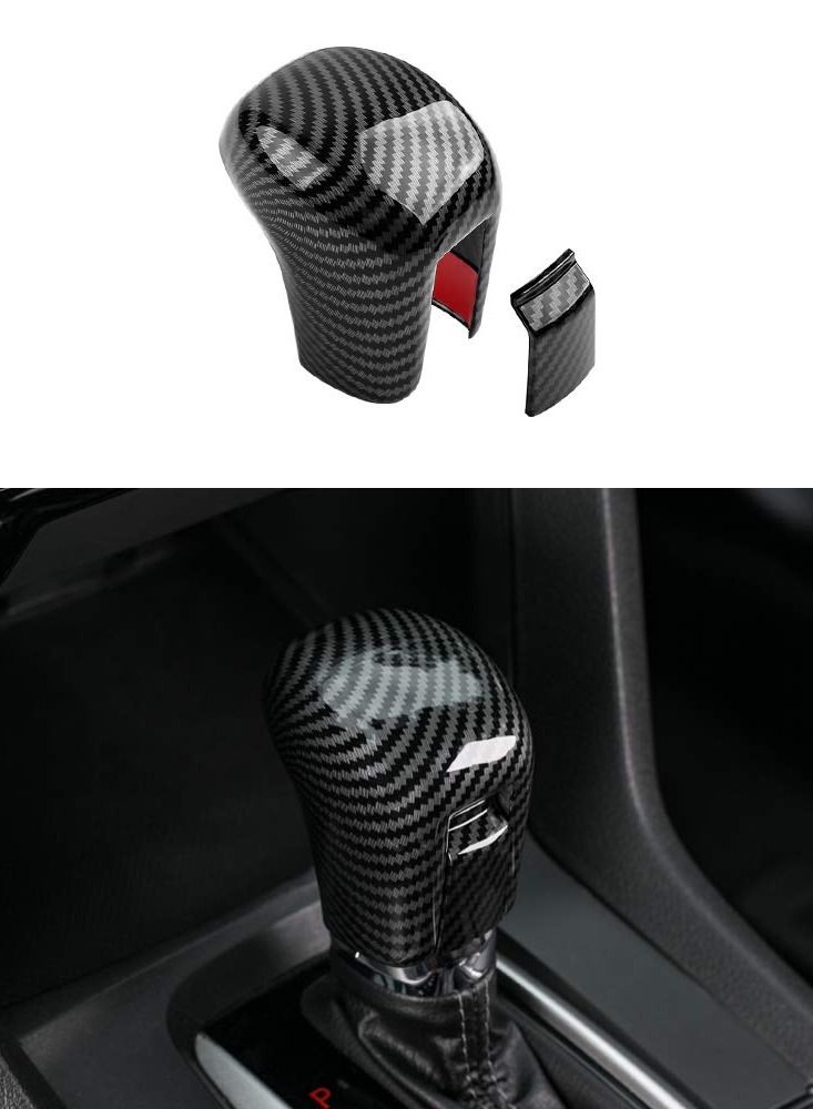 Carbon Shift Knob Cover for Tenth Generation Civic, Carbon Fiber Interior Shifter Sequins, Automatic Transmission Lever Trim, for Honda Car Decorations (for 2021/2020/ 2019/2018/ 2017/2016 Civic) - Image 1