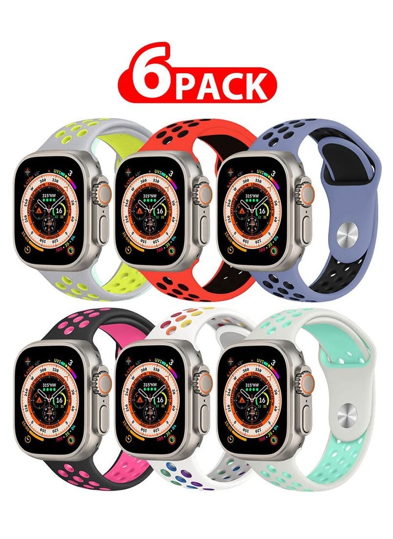 CATANES - 6 Pack For Apple Watch 49mm 45mm 44mm 42mm Silicone Sport Band Nike Strap Compatible With iWatch Series Ultra/8/7/SE/6/5/4/3/2/1 - Image 1