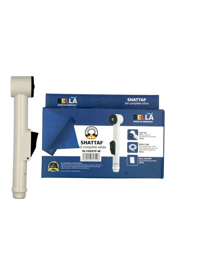 SELLA Shattaf Spray Set White – Handheld Bidet Sprayer with Brass Hose, Wall Holder & Installation Kit – Soft Jet Bathroom Cleaning Spray (SL109STF-W) - Image 1