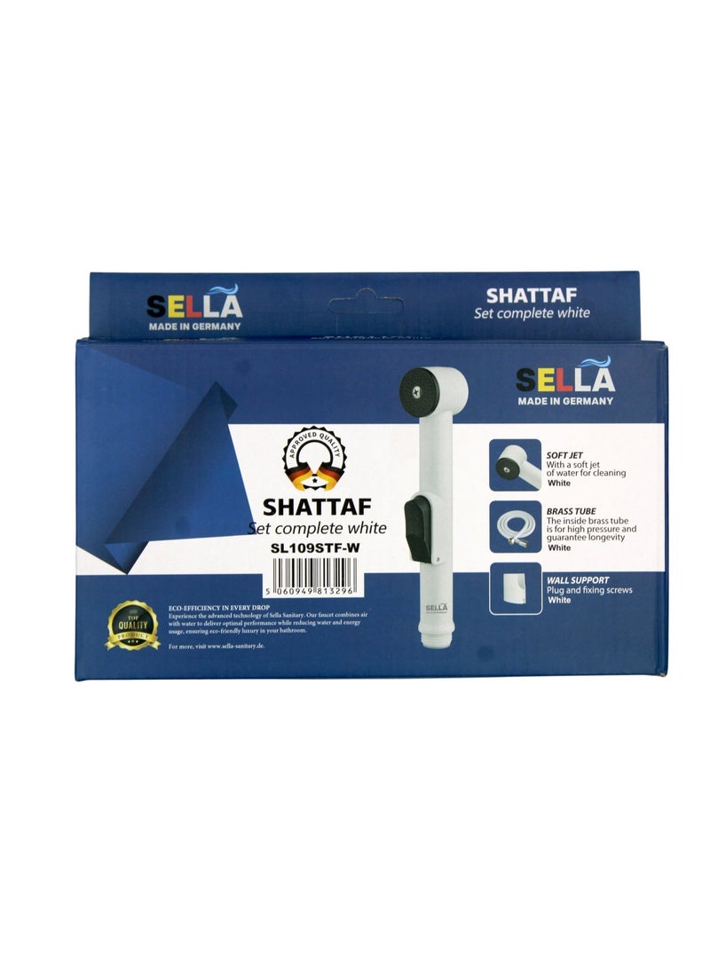 SELLA Shattaf Spray Set White – Handheld Bidet Sprayer with Brass Hose, Wall Holder & Installation Kit – Soft Jet Bathroom Cleaning Spray (SL109STF-W) - Image 4