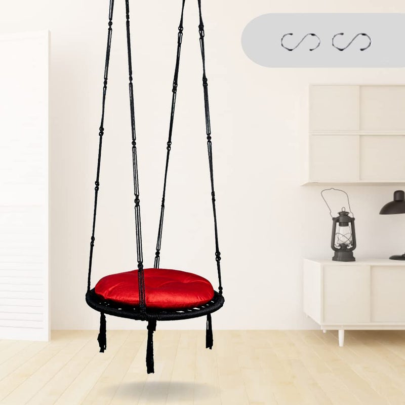 كرسي Swingzy RoundBounce المعلق للمنزل داخلي خارجي فناء شرفة حديقة للبالغين والأطفال مع ملحقات مجانية باللون الأسود