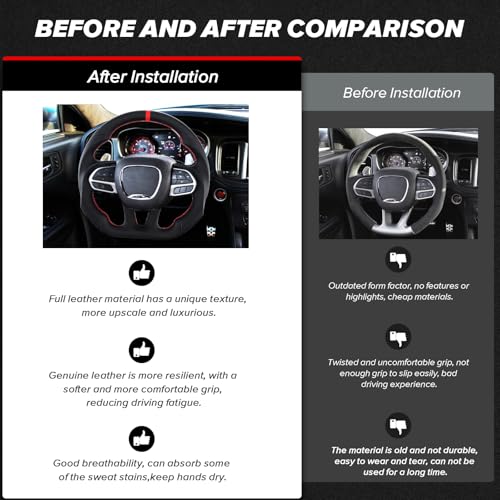 LOSCHEN Full Leather Steering Wheel for Dodge Upgrade D-shaped Flat-bottom Perforated Leather Steering Wheel for Dodge/Jeep Grand Cherokee/SXT/GT/RT/SRT/HELLCAT - Image 4