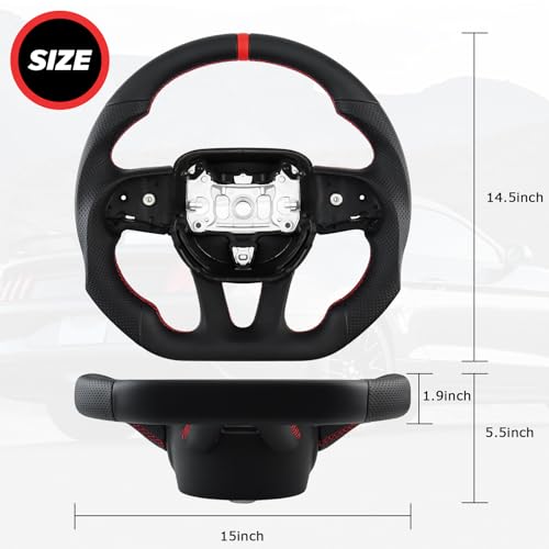 LOSCHEN Full Leather Steering Wheel for Dodge Upgrade D-shaped Flat-bottom Perforated Leather Steering Wheel for Dodge/Jeep Grand Cherokee/SXT/GT/RT/SRT/HELLCAT - Image 2