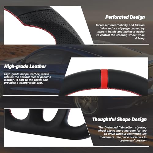 LOSCHEN Full Leather Steering Wheel for Dodge Upgrade D-shaped Flat-bottom Perforated Leather Steering Wheel for Dodge/Jeep Grand Cherokee/SXT/GT/RT/SRT/HELLCAT - Image 3