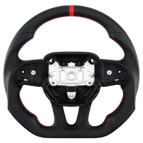 LOSCHEN Full Leather Steering Wheel for Dodge Upgrade D-shaped Flat-bottom Perforated Leather Steering Wheel for Dodge/Jeep Grand Cherokee/SXT/GT/RT/SRT/HELLCAT - Image 1