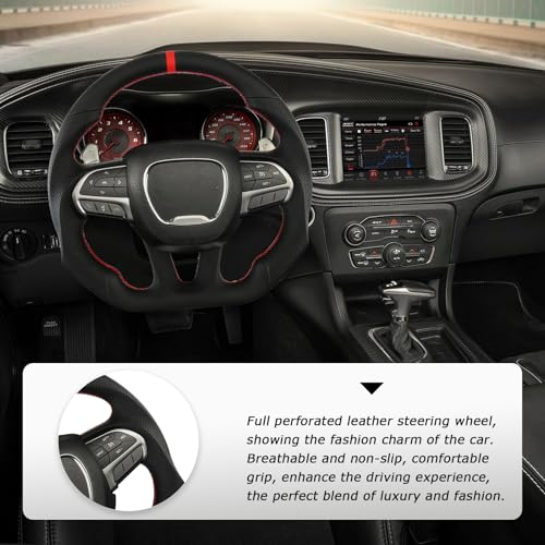 LOSCHEN Full Leather Steering Wheel for Dodge Upgrade D-shaped Flat-bottom Perforated Leather Steering Wheel for Dodge/Jeep Grand Cherokee/SXT/GT/RT/SRT/HELLCAT - Image 5