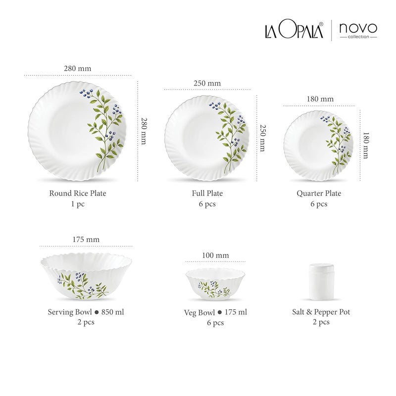 La Opala La Opala, Novo Collection, Opal Glass Dinner Set 23 pcs, Lush Greens, White  - Image 3