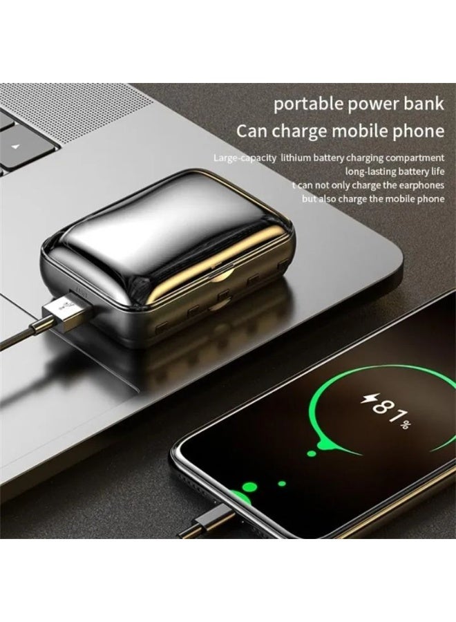 سماعات بلوتوث 5.3 شبه داخلية، مشغل MP3 بمنفذ ذاكرة خارجية، شاشة رقمية، صندوق شحن 2000 مللي أمبير يعمل كبنك طاقة ومصباح، مدى اتصال 20 متر - Image 3