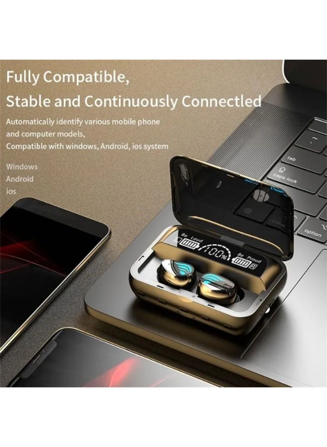سماعات بلوتوث 5.3 شبه داخلية، مشغل MP3 بمنفذ ذاكرة خارجية، شاشة رقمية، صندوق شحن 2000 مللي أمبير يعمل كبنك طاقة ومصباح، مدى اتصال 20 متر - Image 4