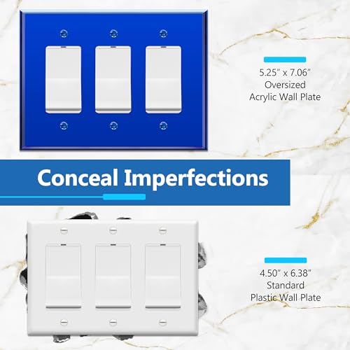 LIDER Reflective Decorator Wall Plate Mirrored Light Switch Plate Plexiglass Outlet Cover Oversized 3Gang 525 x 706 LWP33OABL Acrylic Mirror Glass Blue 1Pack - Image 3