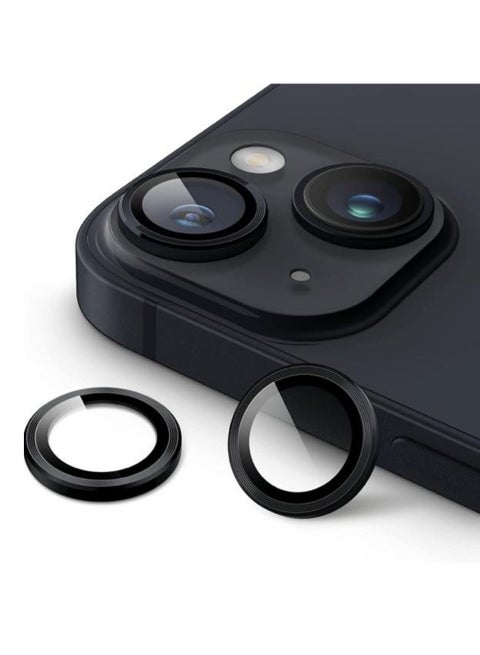Camera Lens Protector for iPhone 15 6.1 Inch and iPhone 15 Plus 6.7 Inch (Black), 9H Tempered Glass Single Ring Cover, Clear HD (Black)