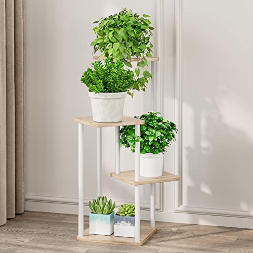 AZERPIAN Plant Stand 4 Tier Indoor Metal Flower Shelf for Multiple Plants Corner Tall Flower Holders for Patio Garden Living Room Balcony Bedroom, Black (4 Tier-White) - Image 2