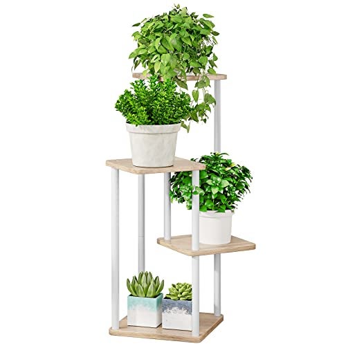 AZERPIAN Plant Stand 4 Tier Indoor Metal Flower Shelf for Multiple Plants Corner Tall Flower Holders for Patio Garden Living Room Balcony Bedroom, Black (4 Tier-White) - Image 1