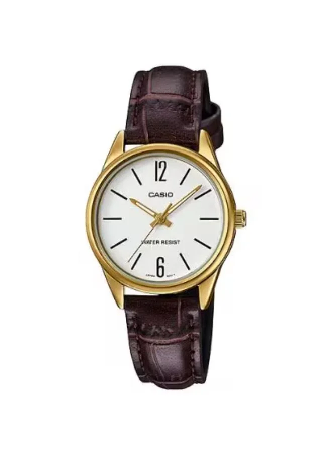 CASIO Women's Analog Display Watch With Brown Leather Strap - LTP-V005GL-7B