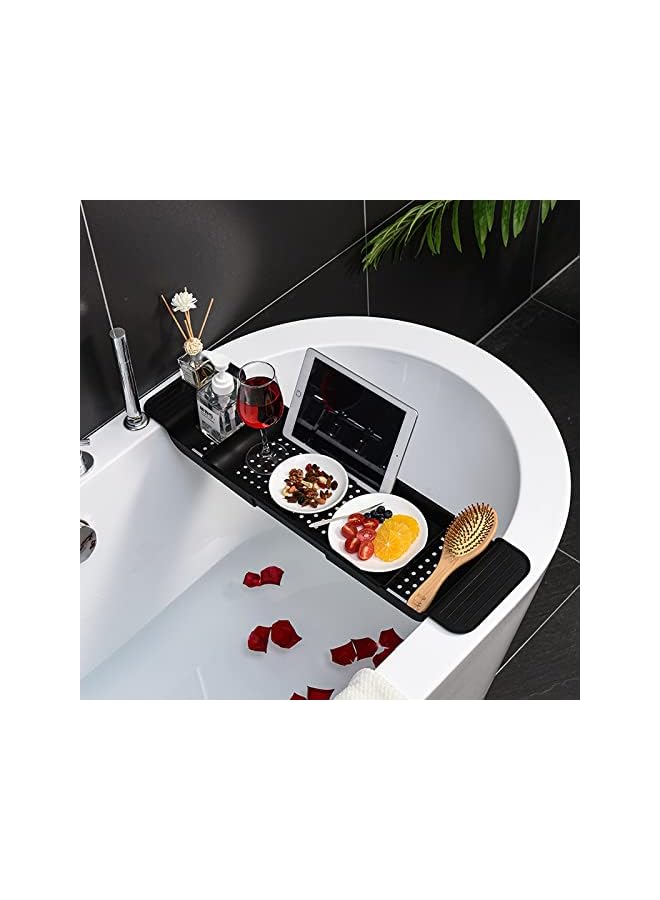 IAF Expandable Bathtub Tray, Non-Slip Bath Caddy Storage Rack Multifunctional Bathtub Organizer for Phone Pad Books Drinks Shower Accessories (Black) - Image 1