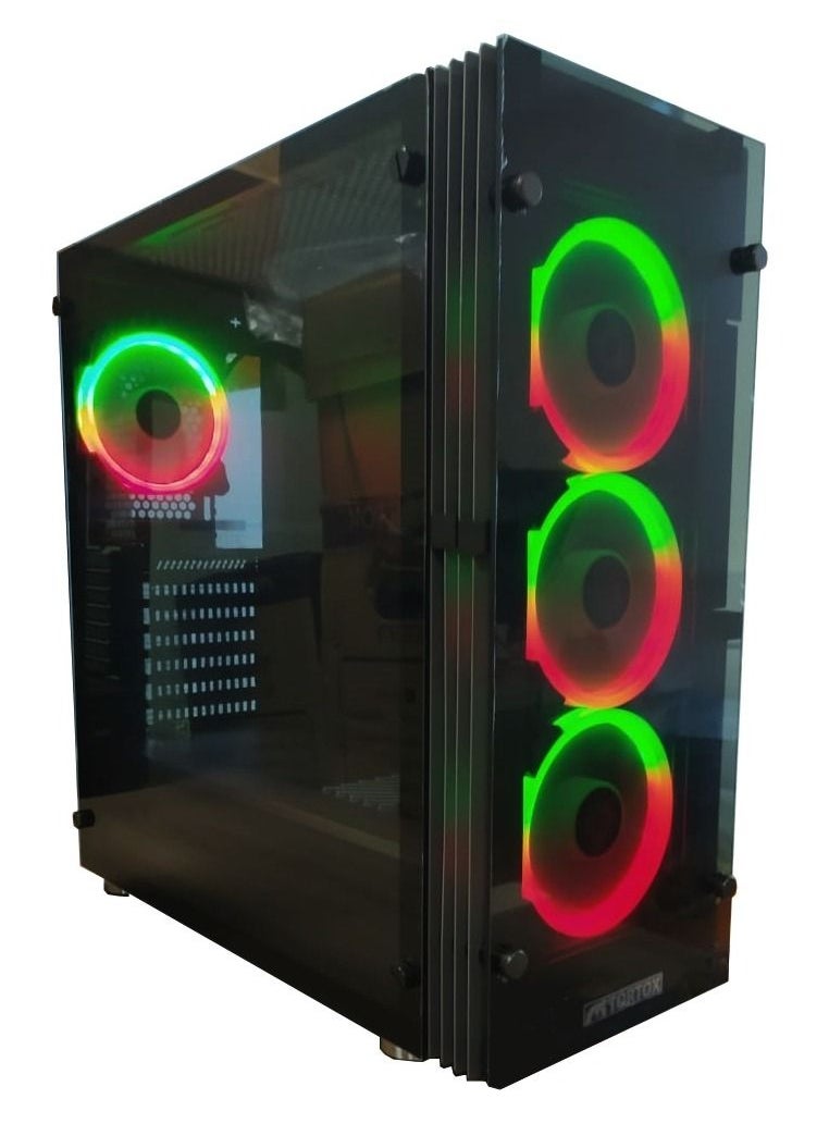 Tortox - Tortox Shadow Aura Double Tempered Glass PC Gaming Case with 4 RGB Fans - Image 1