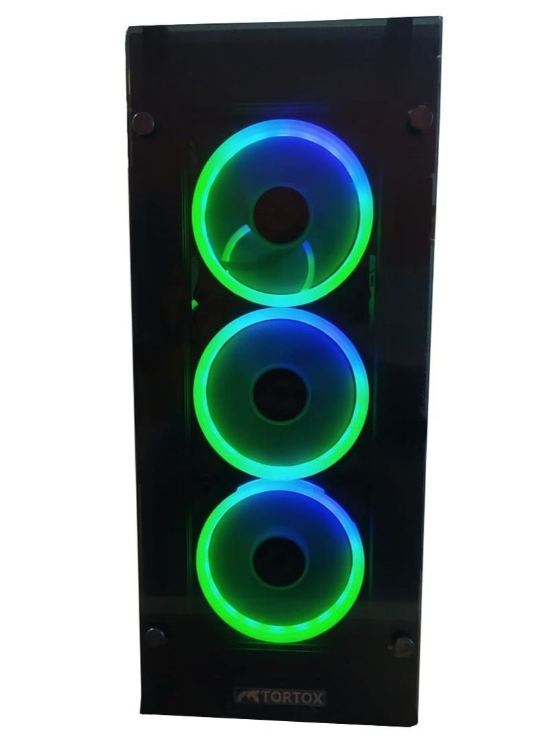 Tortox - Tortox Shadow Aura Double Tempered Glass PC Gaming Case with 4 RGB Fans - Image 1