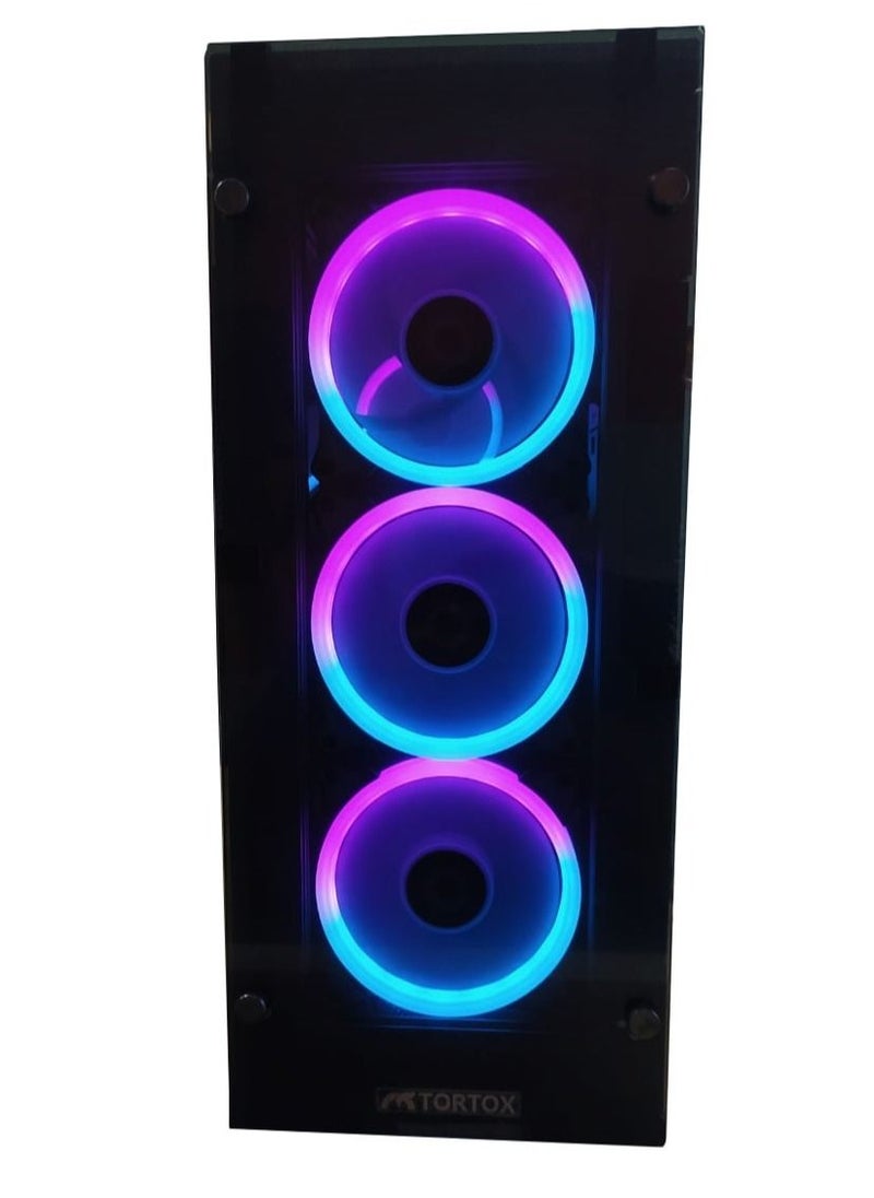 Tortox - Tortox Shadow Aura Double Tempered Glass PC Gaming Case with 4 RGB Fans - Image 1