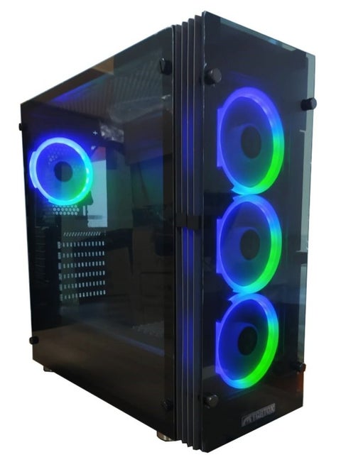 Tortox Shadow Aura Double Tempered Glass PC Gaming Case with 4 RGB Fans