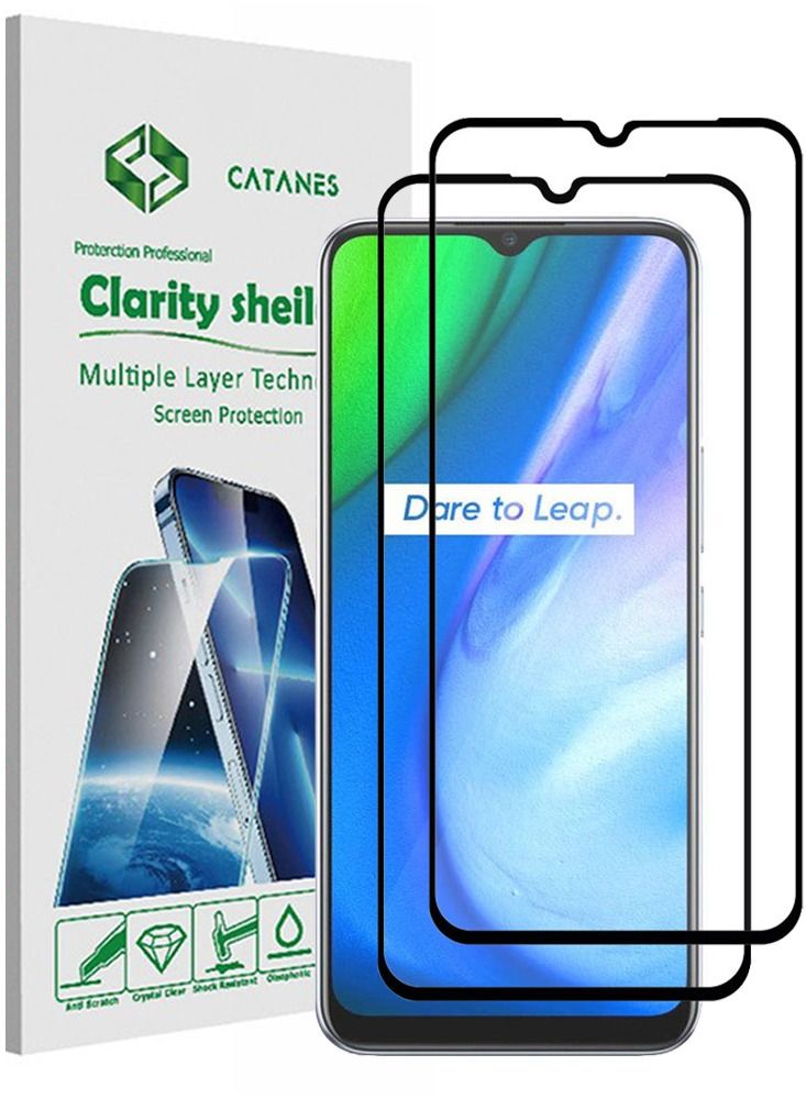 CATANES 2 Pack For Realme V3 Screen Protector Tempered Glass Full Glue Back - Image 1