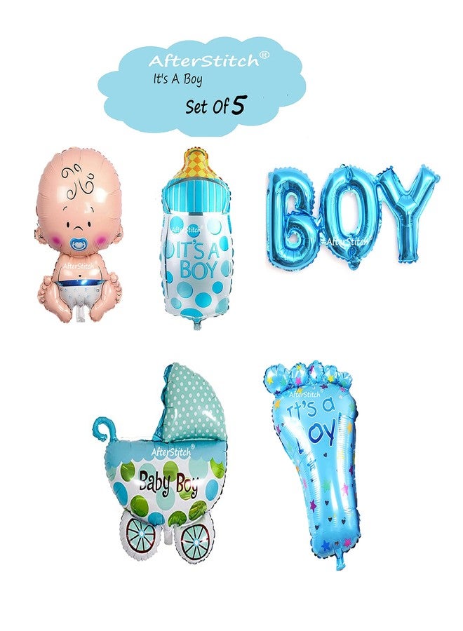 AFTERSTITCH Baby Shower Balloons Decoration Kit Set Of 5 Its A Boy Decoration Items Set Of Reusable Foil Balloons Props Combo For Baby Shower Welcome Home Party Decoration (IT's a Boy Set of 5) - Image 1