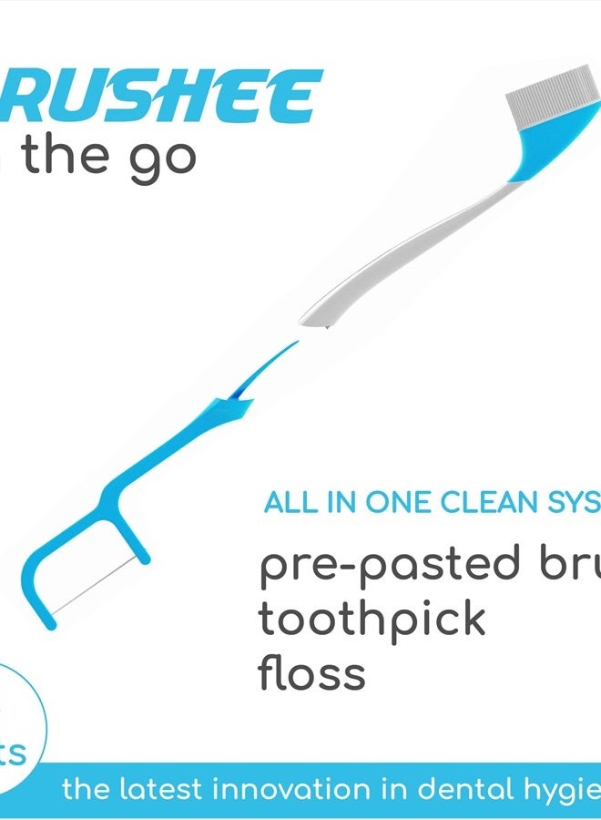 Brushee The Evolution of Oral Care | 3-in-1 Tool (Pre-Pasted Mini-Brush + Floss + Pick) | Individually Wrapped | Disposable | Prepasted Travel Toothbrushes | Small Adult Toothbrush - (24-Pack) - Image 2