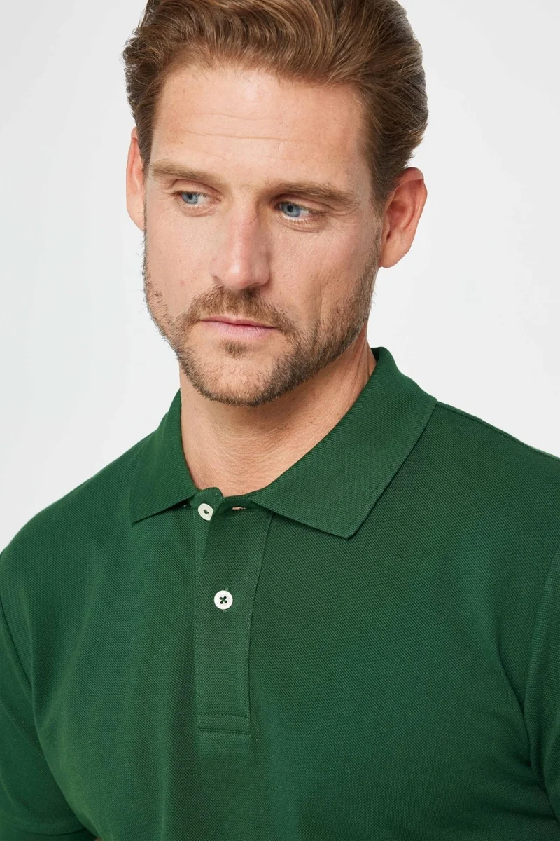تودورس Men's Slim Fit Narrow Cut Cotton Plain Pique Green Polo Neck T-Shirt