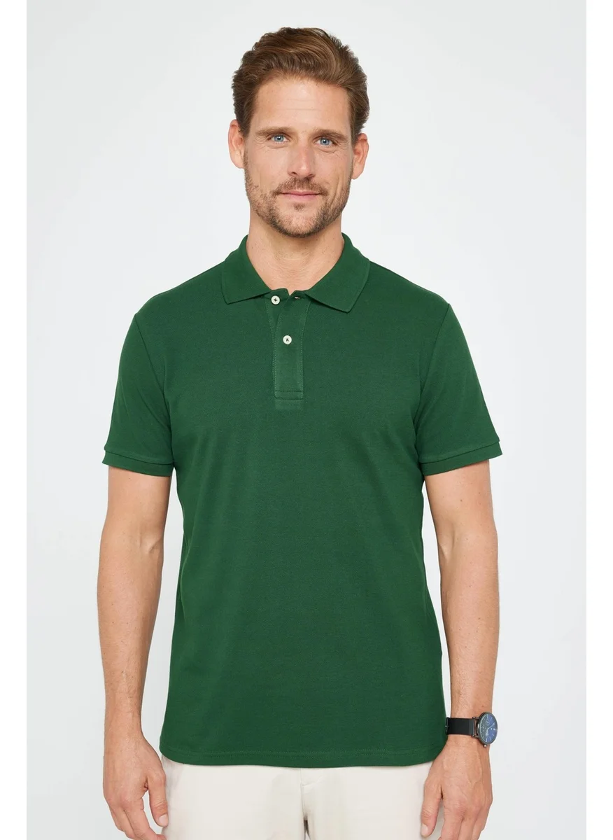 Tudors Men's Slim Fit Narrow Cut Cotton Plain Pique Green Polo Neck T-Shirt