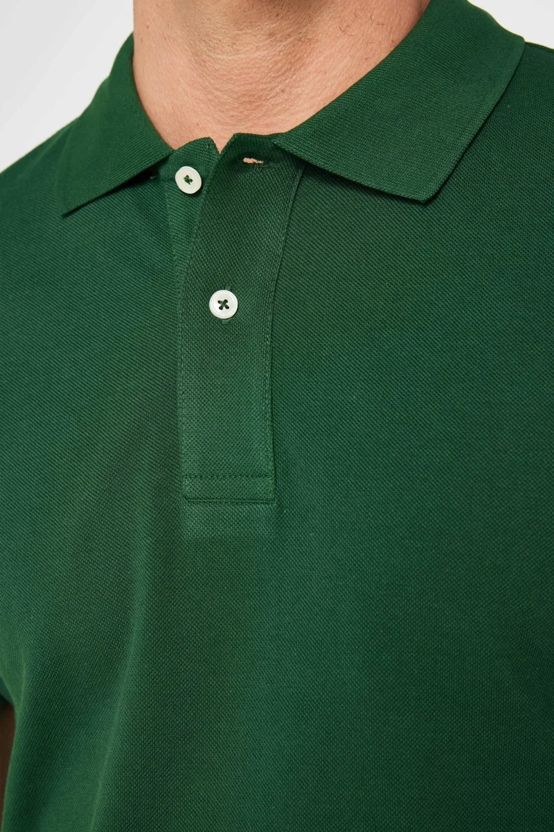 تودورس Men's Slim Fit Narrow Cut Cotton Plain Pique Green Polo Neck T-Shirt