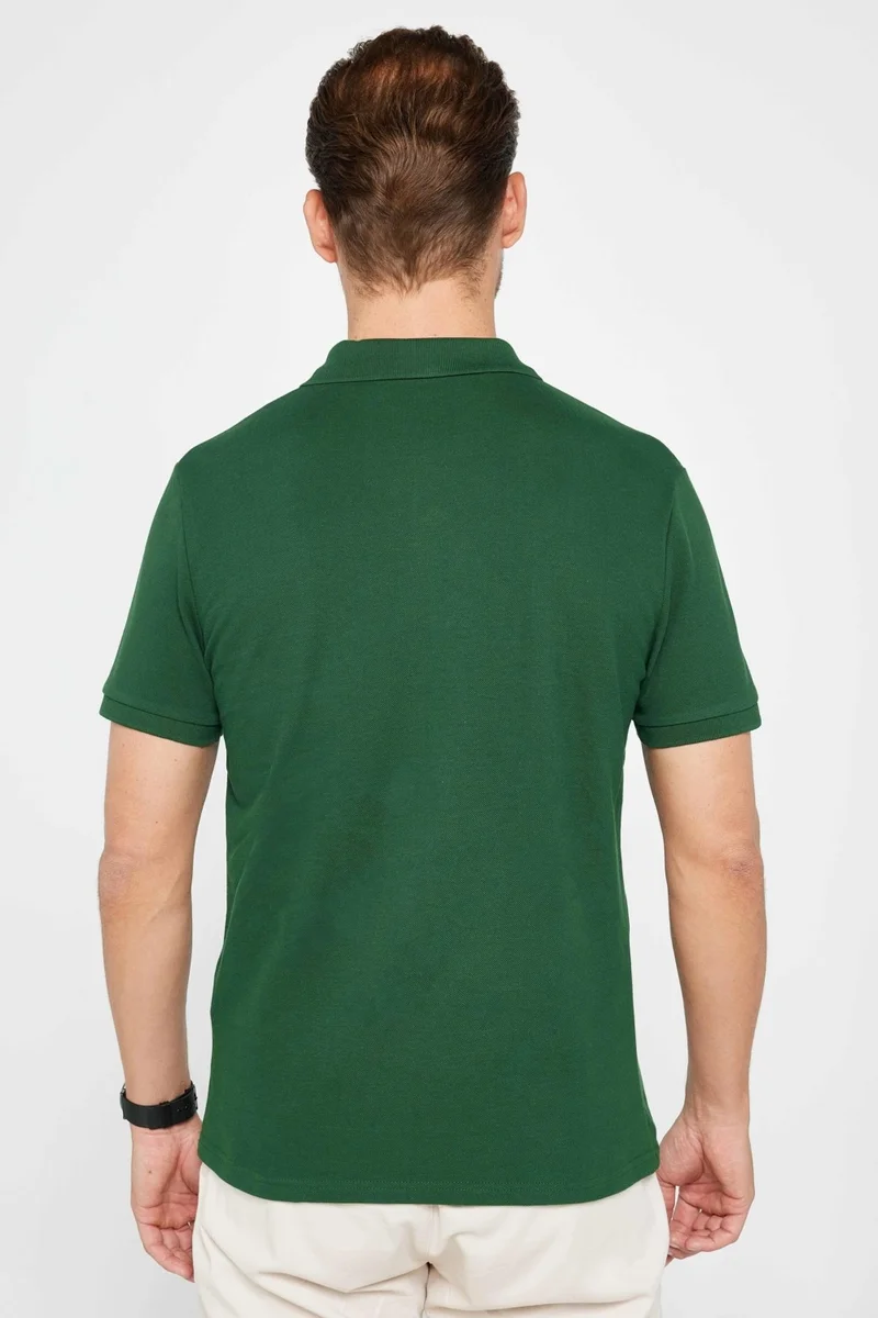 تودورس Men's Slim Fit Narrow Cut Cotton Plain Pique Green Polo Neck T-Shirt
