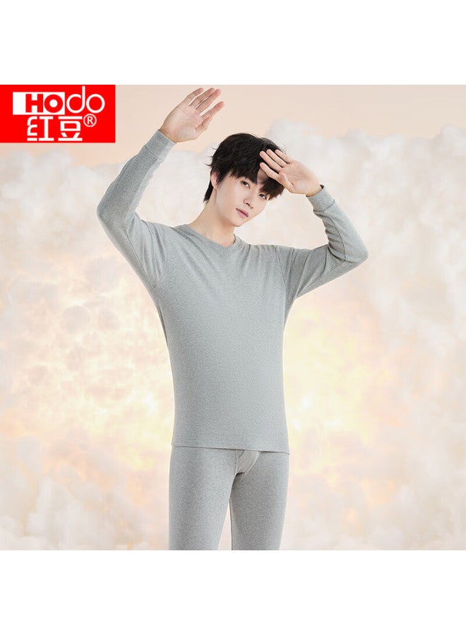 hongdou Hongdou Men's Pure Cotton Autumn Underwear Set, V-neck Thin Thermal Underwear, Light Heather Gray  - Image 2